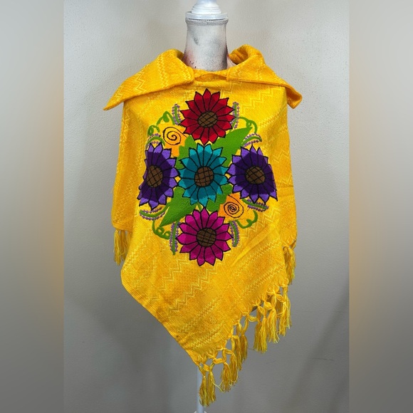 Vibrant Yellow Floral Poncho - Picture 2 of 11